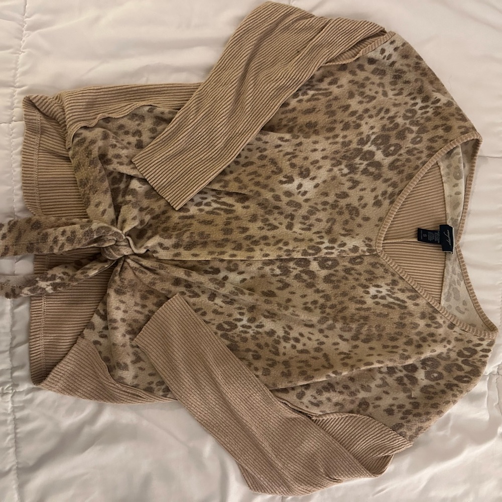 Leopard Print Sweater with Tie Front